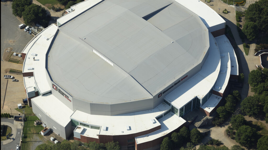 Aerial image of Simmons Bank Arena captured with PAS 880.